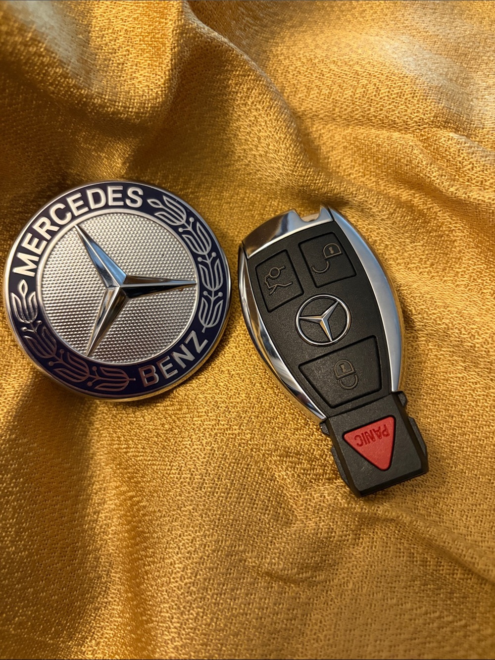 Mercedes-Benz Black & Silver Key Fob with Red Panic Button